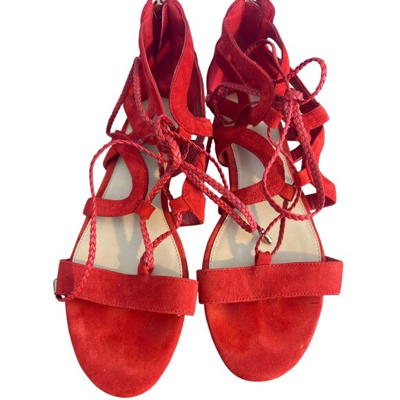 Marc Fisher Red Suede Sandals Shoes Gladiator Lace Up Back Zip Size 7 - Picture 3 of 8